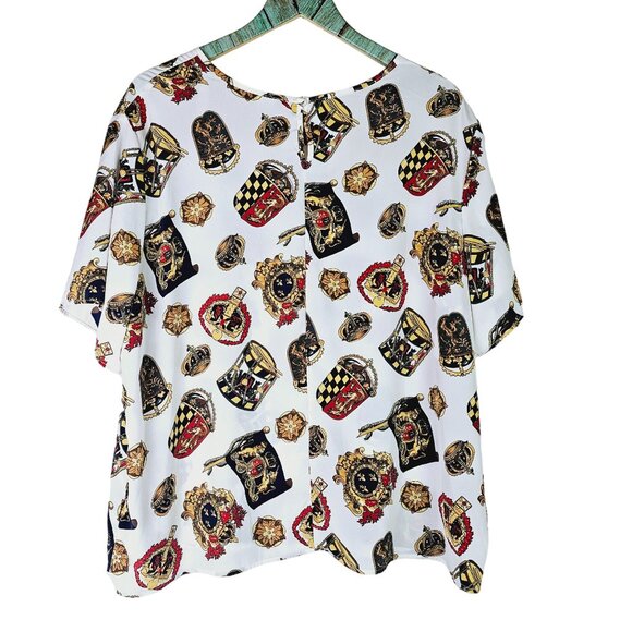 Vintage 1990's Classic Collection Silky Royalty Boroque Crest Flag Blouse, Sz 20 - Picture 6 of 6